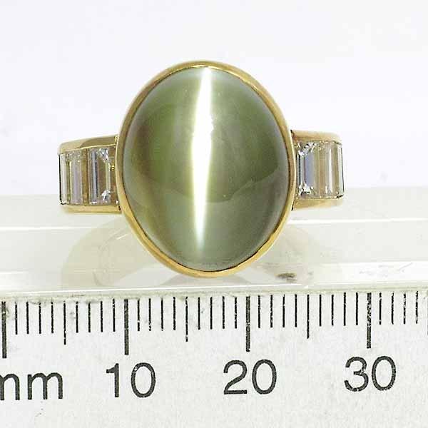 クリソベリル キャッツアイ 20.139ct ダイヤモンド 2.873ct 18金イエローゴールド K18YG リング 13号の画像