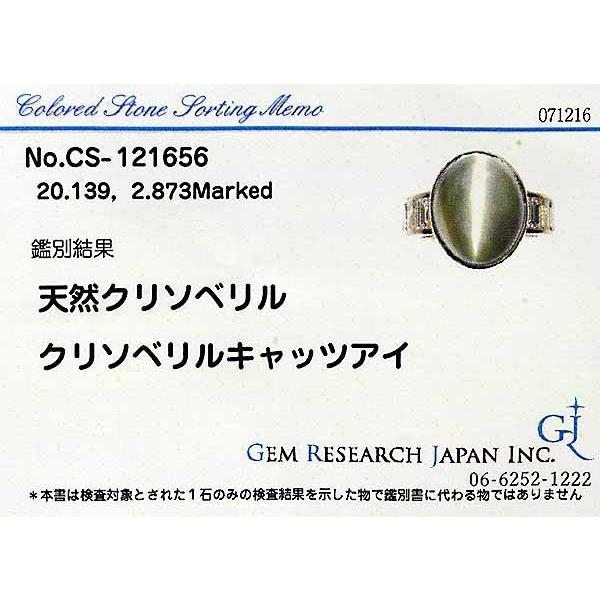 クリソベリル キャッツアイ 20.139ct ダイヤモンド 2.873ct 18金イエローゴールド K18YG リング 13号の画像