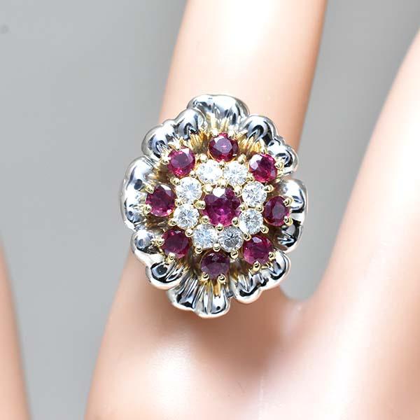 ルビー 1.50ct ダイヤモンド 0.50ct プラチナ PT900 18金イエロー 