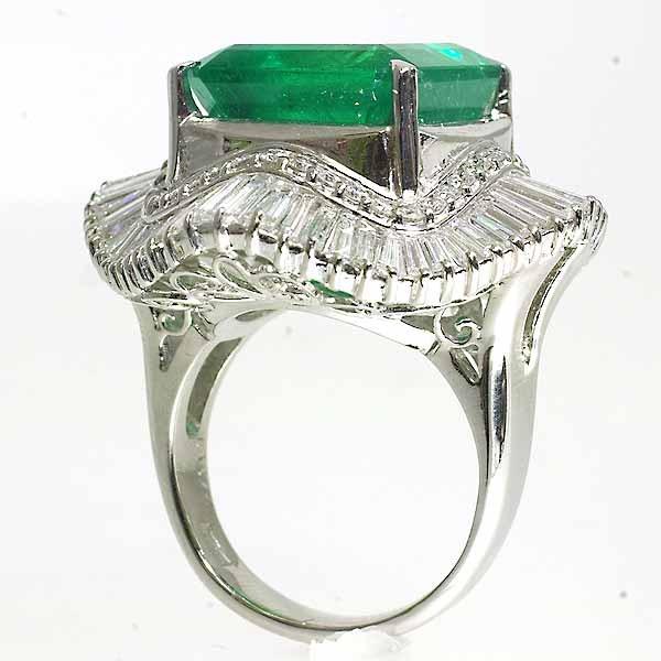 コロンビア産 エメラルド 13.748ct F2 ダイヤモンド 3.29ct プラチナ Pt900 リング 12.5号 GIAの画像