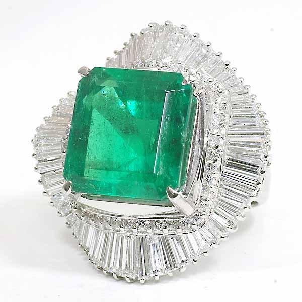 コロンビア産 エメラルド 13.748ct F2 ダイヤモンド 3.29ct プラチナ Pt900 リング 12.5号 GIAの画像
