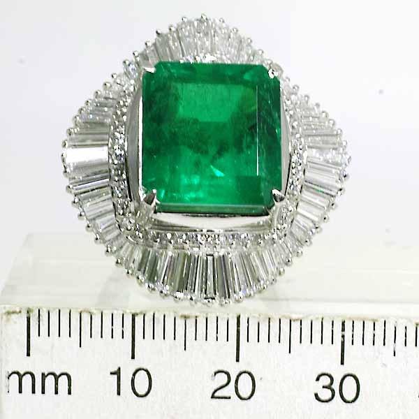 コロンビア産 エメラルド 13.748ct F2 ダイヤモンド 3.29ct プラチナ Pt900 リング 12.5号 GIAの画像