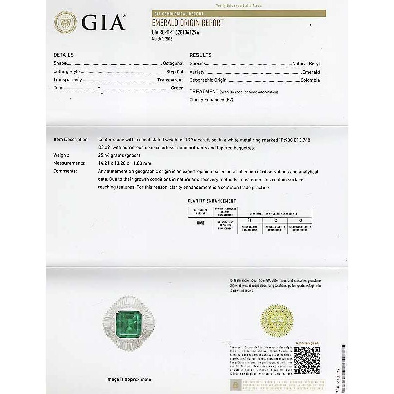 コロンビア産 エメラルド 13.748ct F2 ダイヤモンド 3.29ct プラチナ Pt900 リング 12.5号 GIAの画像