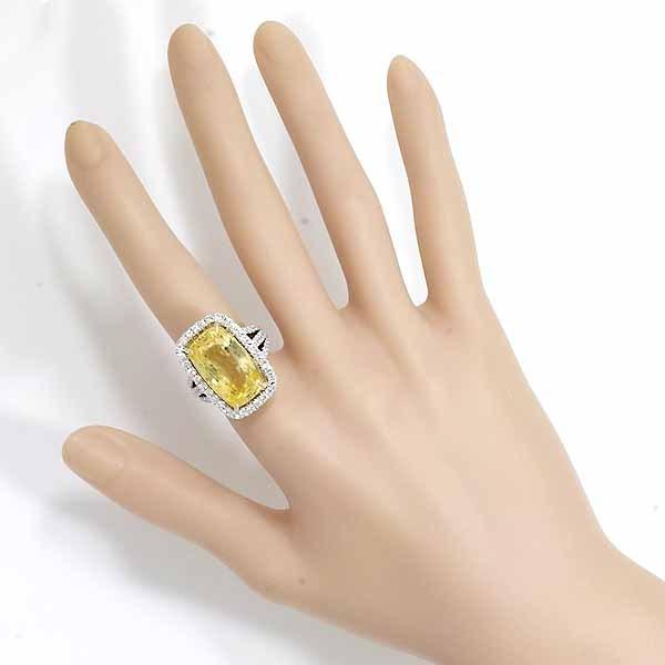 非加熱スリランカ産 イエローサファイア 21.449ct ダイヤモンド 1.505ct プラチナ PT900 18金 K18 12号弱 GIAの画像