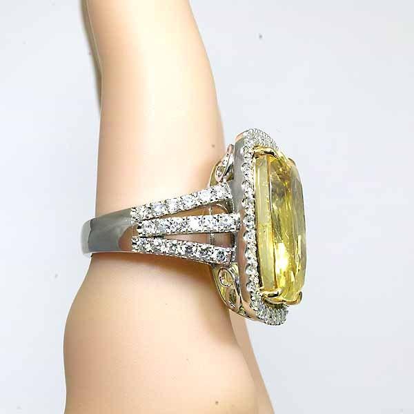 非加熱スリランカ産 イエローサファイア 21.449ct ダイヤモンド 1.505ct プラチナ PT900 18金 K18 12号弱 GIAの画像