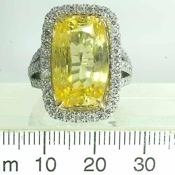 非加熱スリランカ産 イエローサファイア 21.449ct ダイヤモンド 1.505ct プラチナ PT900 18金 K18 12号弱 GIAの画像