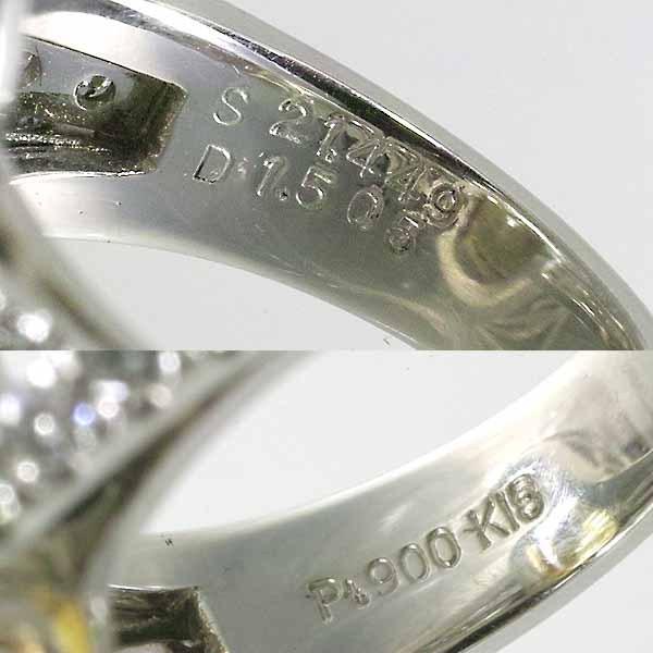 非加熱スリランカ産 イエローサファイア 21.449ct ダイヤモンド 1.505ct プラチナ PT900 18金 K18 12号弱 GIAの画像