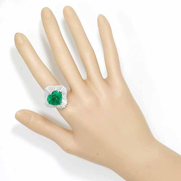 ハートシェイプ コロンビア産 エメラルド 9.39ct F2 ダイヤモンド 3.70ct プラチナ Pt900 リング 12号 GIAの画像