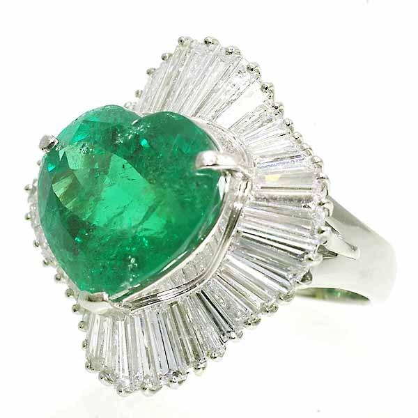 ハートシェイプ コロンビア産 エメラルド 9.39ct F2 ダイヤモンド 3.70ct プラチナ Pt900 リング 12号 GIAの画像