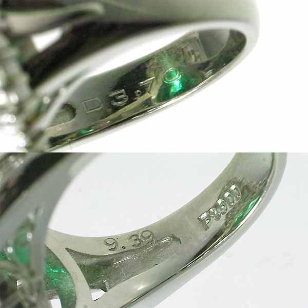 ハートシェイプ コロンビア産 エメラルド 9.39ct F2 ダイヤモンド 3.70ct プラチナ Pt900 リング 12号 GIAの画像
