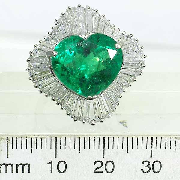 ハートシェイプ コロンビア産 エメラルド 9.39ct F2 ダイヤモンド 3.70ct プラチナ Pt900 リング 12号 GIAの画像