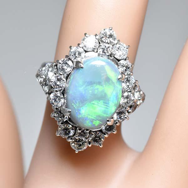 ブラックオパール 3.52ct ダイヤモンド 1.95ct プラチナ Pt900 リング 