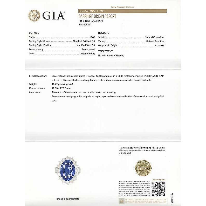 スリランカ産 非加熱 サファイア 16.504ct ダイヤモンド 2.71ct プラチナ Pt900 リング 13号弱の画像