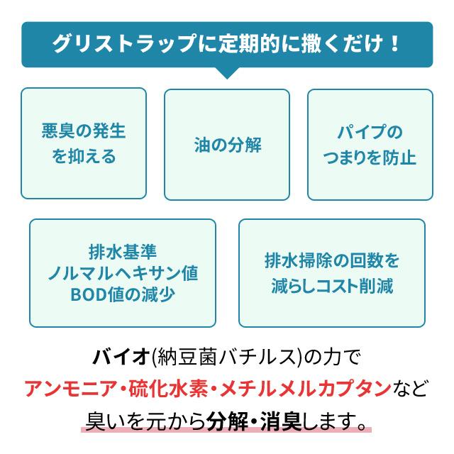 グリーストラップ清掃方法 洗剤 油すくい 業務用 強力 バイオミックス 300g｜kohitase｜03