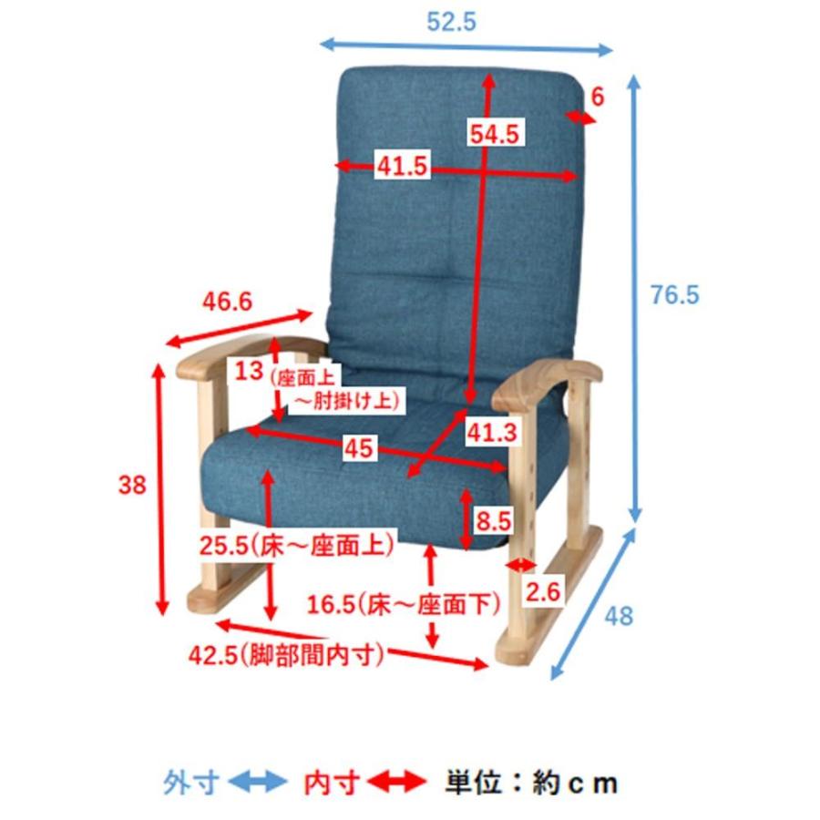 介護用リクライニングチェア ネイビー ◇座椅子 リクライニングチェア ローチェア ネイビー ハイバック