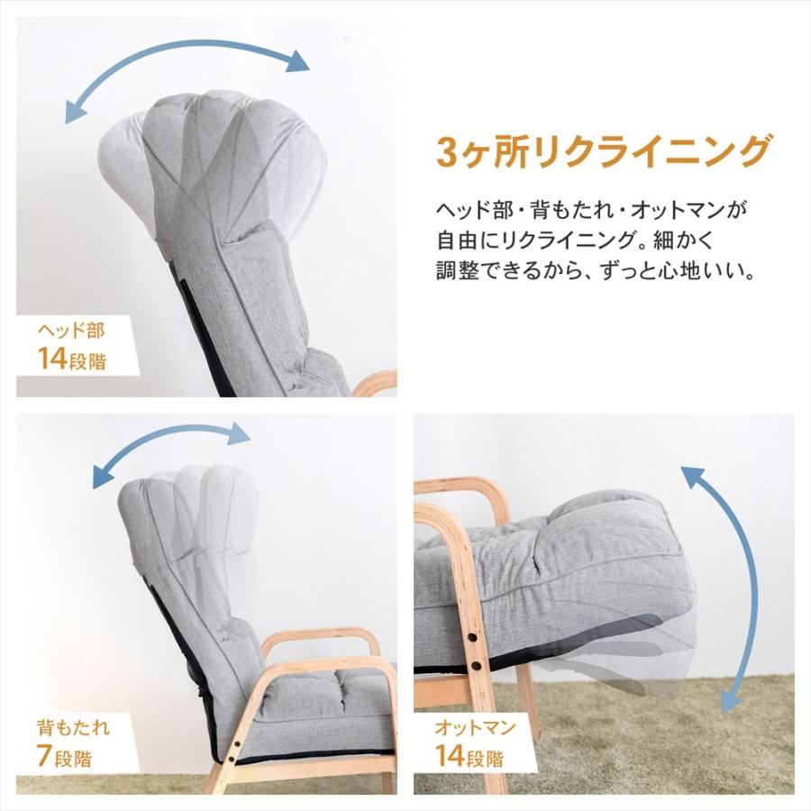 座椅子 リクライニング オットマン ヘッドレスト付き 肘付インテリア