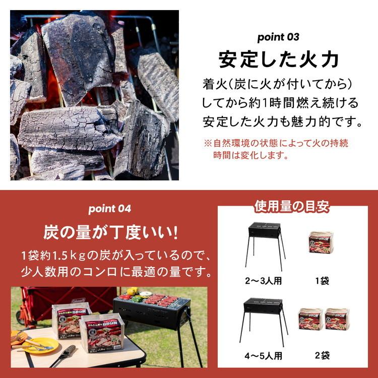 着火炭 かんたん着火 BBQ炭 約1.5kg 2〜3人用 炭火 火起こし 燃料