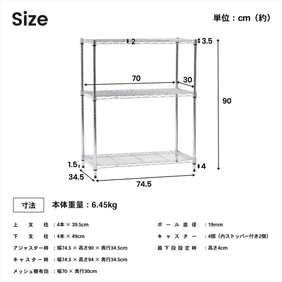 ◇ラック スチール メタル ワイヤー システムラック 3段 75W 可動棚