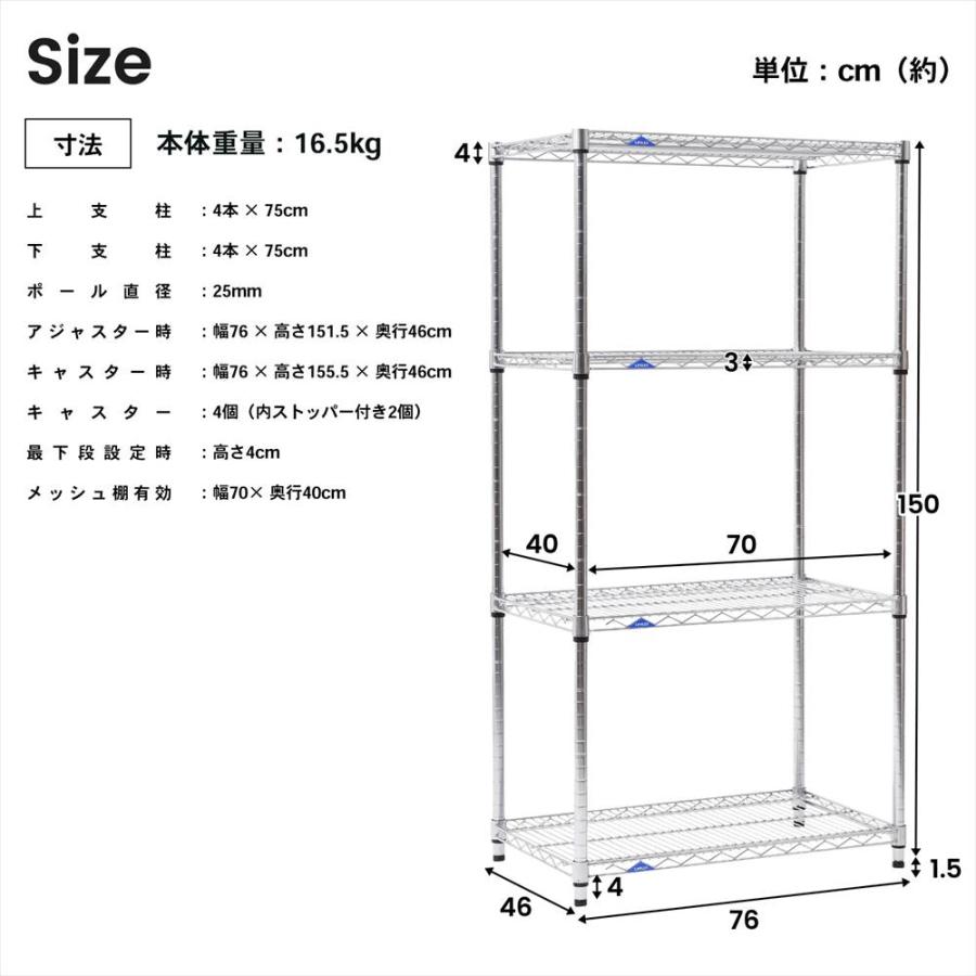 ◇ラック スチール メタル ワイヤー システムラック 4段 M 76W