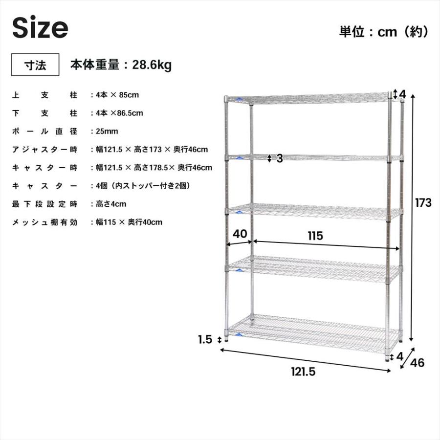 ◇ラック スチール メタル ワイヤー システムラック 5段 L 120W