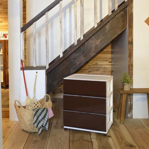 ◇デコニーワイドチェスト3段 アイボリーブラウン タンス たんす 収納