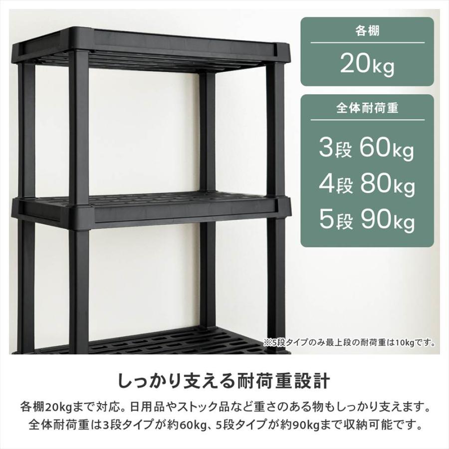 収納棚 プラスチックラック 4段 フック掛け対応 オープンラック