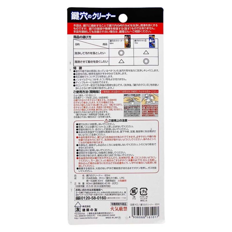 建築の友 PRO用 鍵穴専用洗浄剤 鍵穴のクリーナー 60ml KCL-1