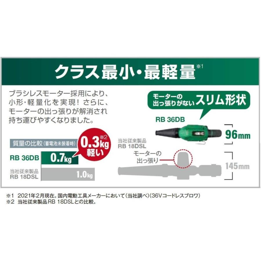 ◆HiKOKI(ハイコーキ) 36V 充電式 ブロワ 小型 軽量 低騒音 風量3段切替 蓄電池・充電器別売り RB36DB(NN)｜kohnan-eshop｜04