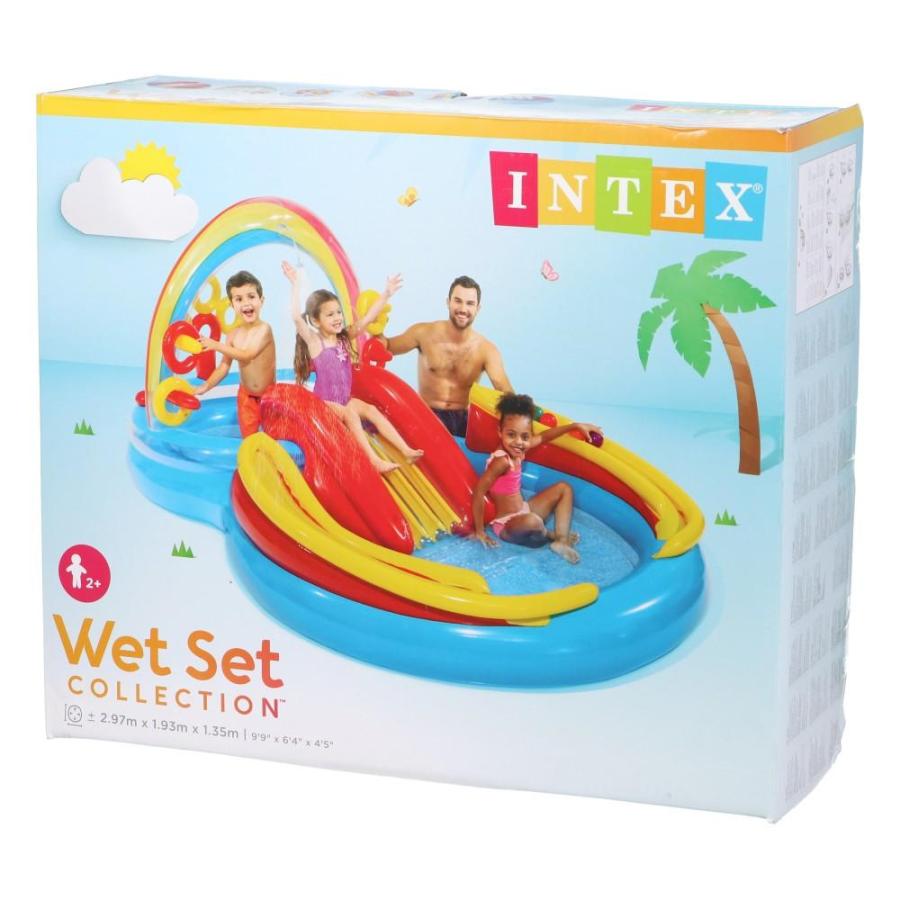 【ポイント3倍 6/13-6/15】プール INTEX インテックス ビニールプール 大型 滑り台 噴水 家庭用 レインボーリングプレーセンター 楕円形 マルチカラーの画像