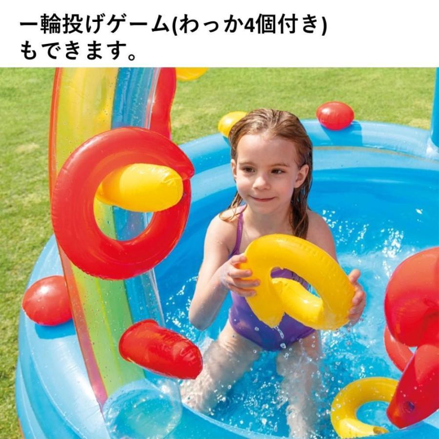 【ポイント3倍 6/13-6/15】プール INTEX インテックス ビニールプール 大型 滑り台 噴水 家庭用 レインボーリングプレーセンター 楕円形 マルチカラーの画像