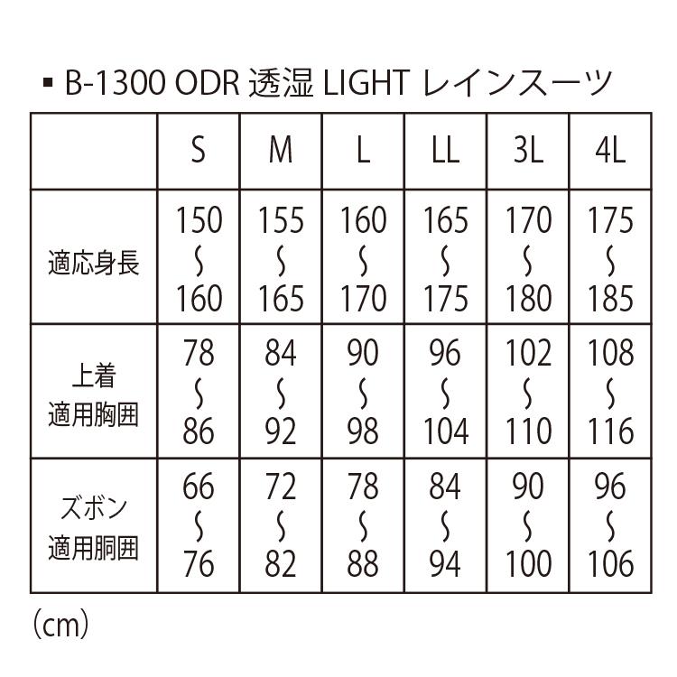 レインウエア B-1300 ODR透湿LIGHTレインスーツ 耐水圧20,000以上 雨具 弘進ゴム KOHSHIN｜kohshin-shop｜21