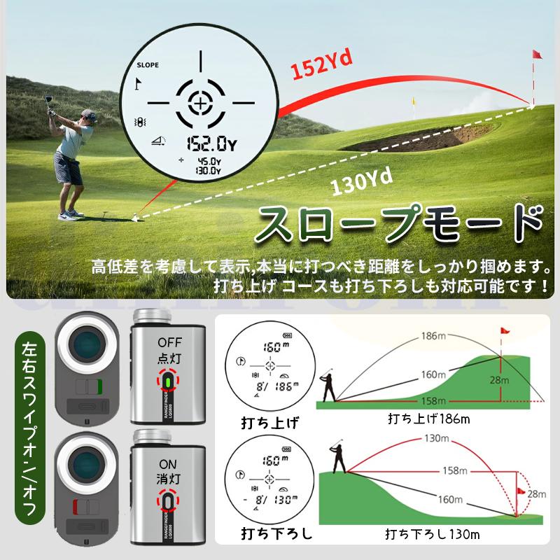 ゴルフレーザー距離計 5-2000m対応 6倍望遠 画面大文字表示 高低差