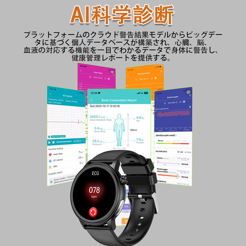【在庫一掃7,980円】スマートウォッチ ケットウ値 心拍数 血中酸素 血圧 日本製センサー 睡眠管理 Bluetooth通話 体温 ECG HRV 女性生理管理 運動 爆買の画像