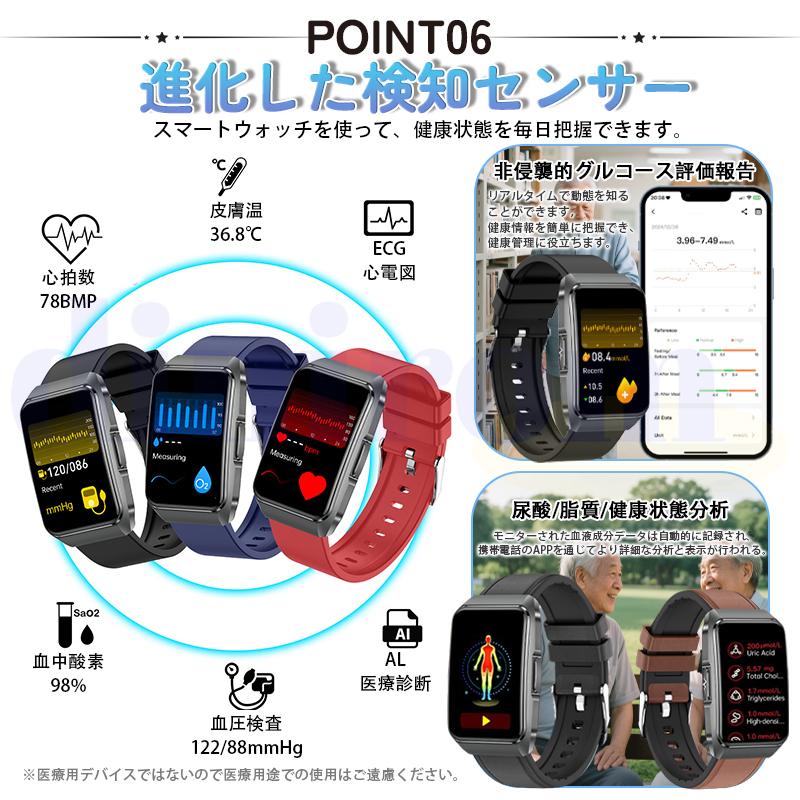 スマートウォッチ ケットウ値 血液成分 体組成分析 Bluetooth通話 ECG心電図 血中脂質 尿酸 血圧 心拍数 血中酸素 体温 睡眠監視 爆買の画像