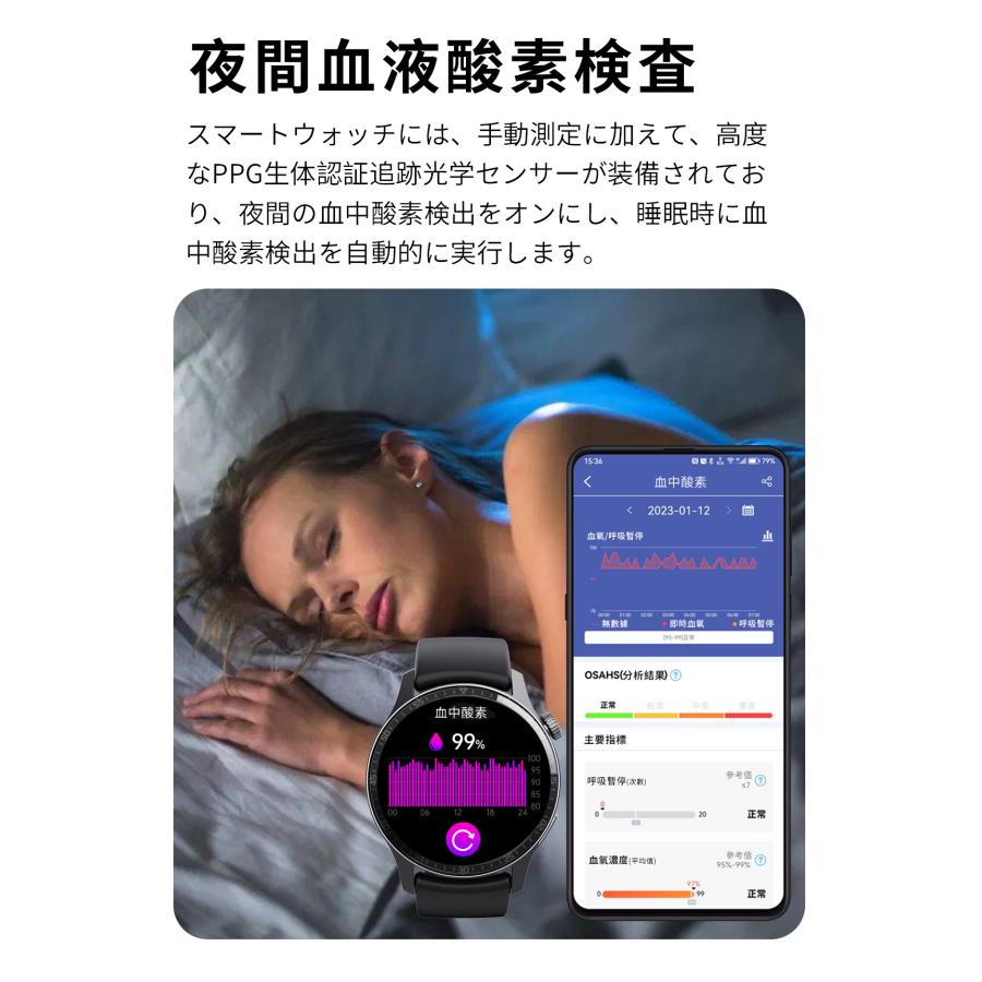 2026最新 スマートウォッチ 通話機能 ケットウチ 血圧測定 心拍数 血中酸素 睡眠管理 多機能 健康管理 LINE通知 生理周期 iOS＆android対応 爆買の画像