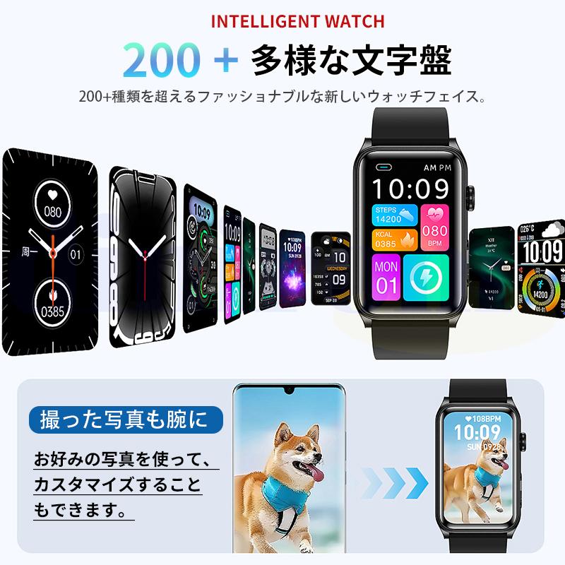 2026最新 スマートウォッチ 血圧測定 心拍数 ケットウチ 睡眠検測 血中酸素 女性生理管理 24時間健康管理 bluetooth5.4通話 懐中電灯 歩数計 爆買の画像