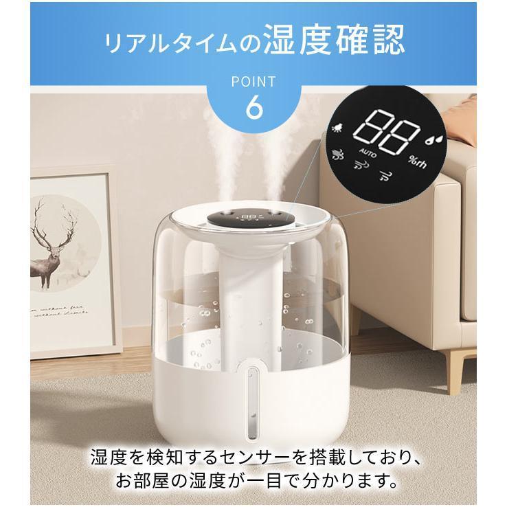 2026最新 加湿器 超大容量 卓上 6.8L デュアル噴霧口 湿度表示 3段階