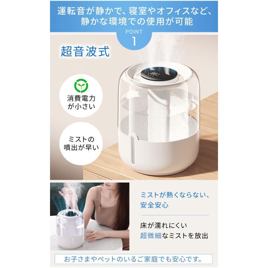 2026最新 加湿器 超大容量 卓上 6.8L デュアル噴霧口 湿度表示 3段階