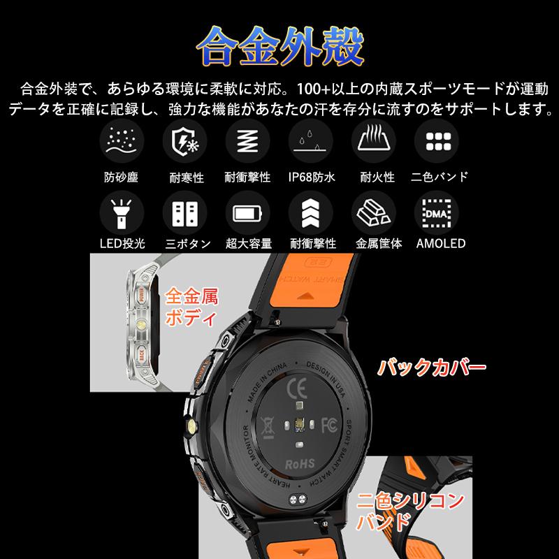 スマートウォッチ スポーツウォッチ 通話機能付き 血圧測定 血中酸素 日本製センサー 高精度心拍数 IP68防水 多言語対応 運動モード 爆買の画像
