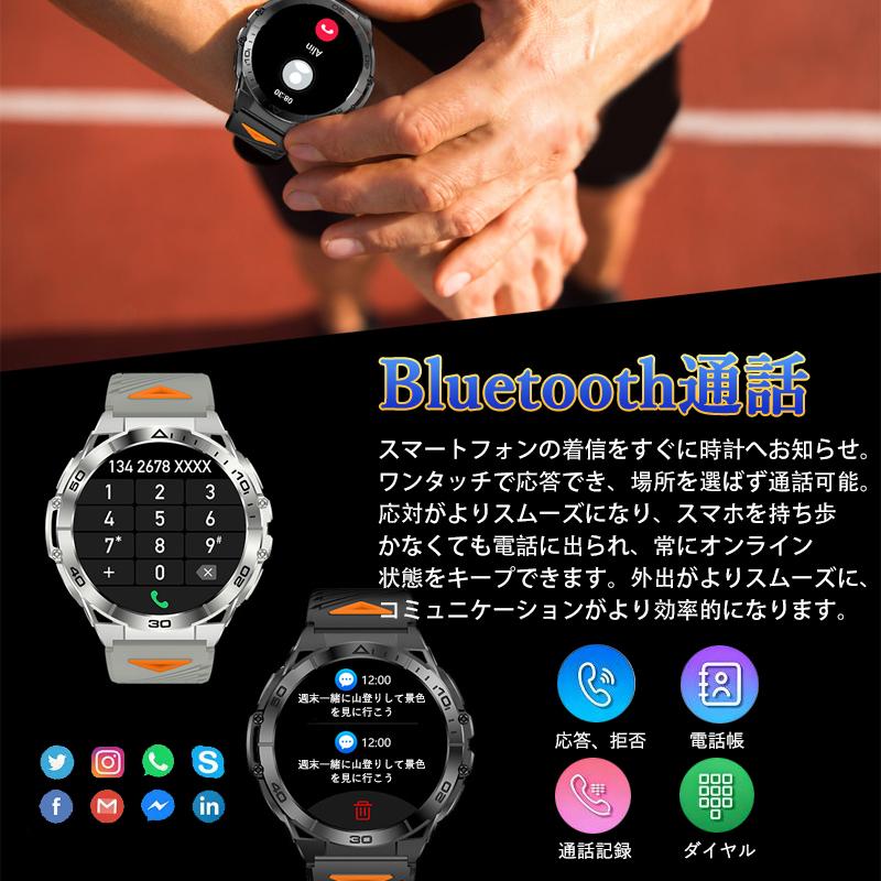 スマートウォッチ スポーツウォッチ 通話機能付き 血圧測定 血中酸素 日本製センサー 高精度心拍数 IP68防水 多言語対応 運動モード 爆買の画像