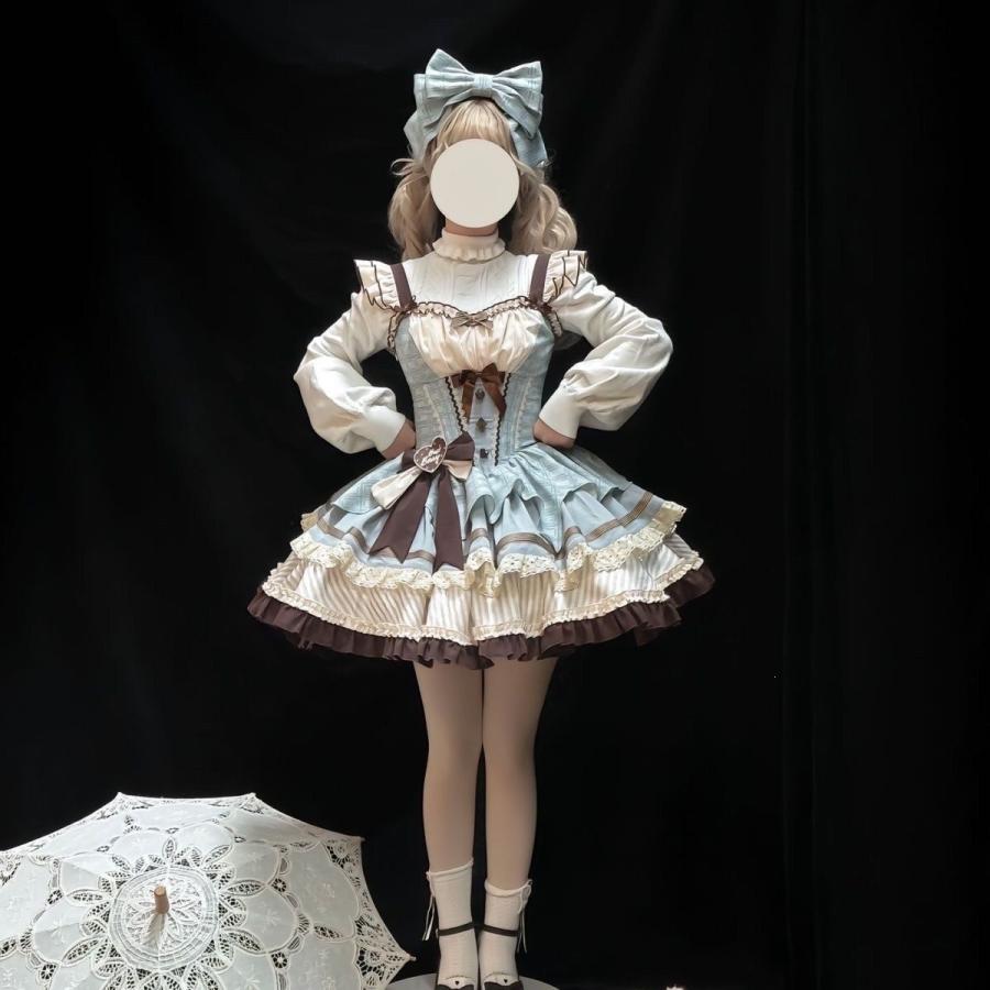cornet バルーン ワンピース リボン レア レース 懐古 ロリータ キナリ ロリータ ゆめかわ 森ガール ワンピース レディース コスプレ