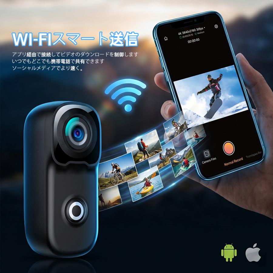 アクションカメラ 広角小型Vlogビデオカメラ ウェアラブルカメラ WiFi