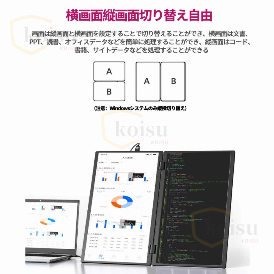 モバイルモニター ディスプレイモニター ダブルスクリーン 360°回転 15.6 インチ hdmi 高画質フルHD テレワーク モニター 在宅勤務 超薄型 2024｜koisuruusagi-shop｜07
