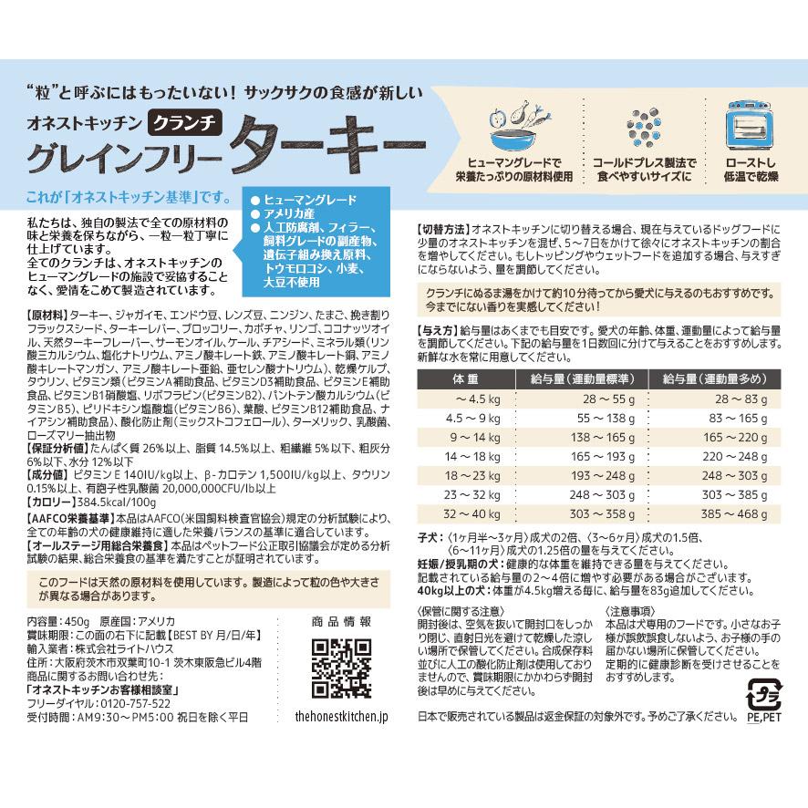 オネストキッチン HONEST KITCHEN ドッグフード クランチ グレインフリー ターキー 450g×6個セット |  | 01