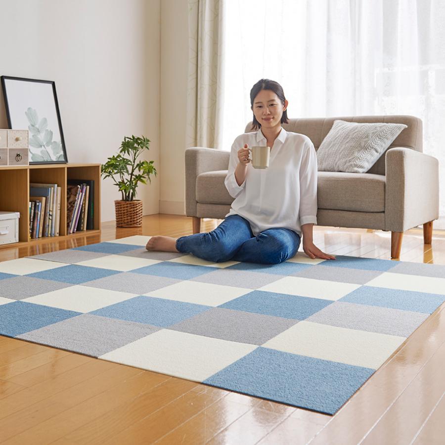 サンコー おくだけ吸着 ペット用撥水タイルマット メランジブルー 20枚