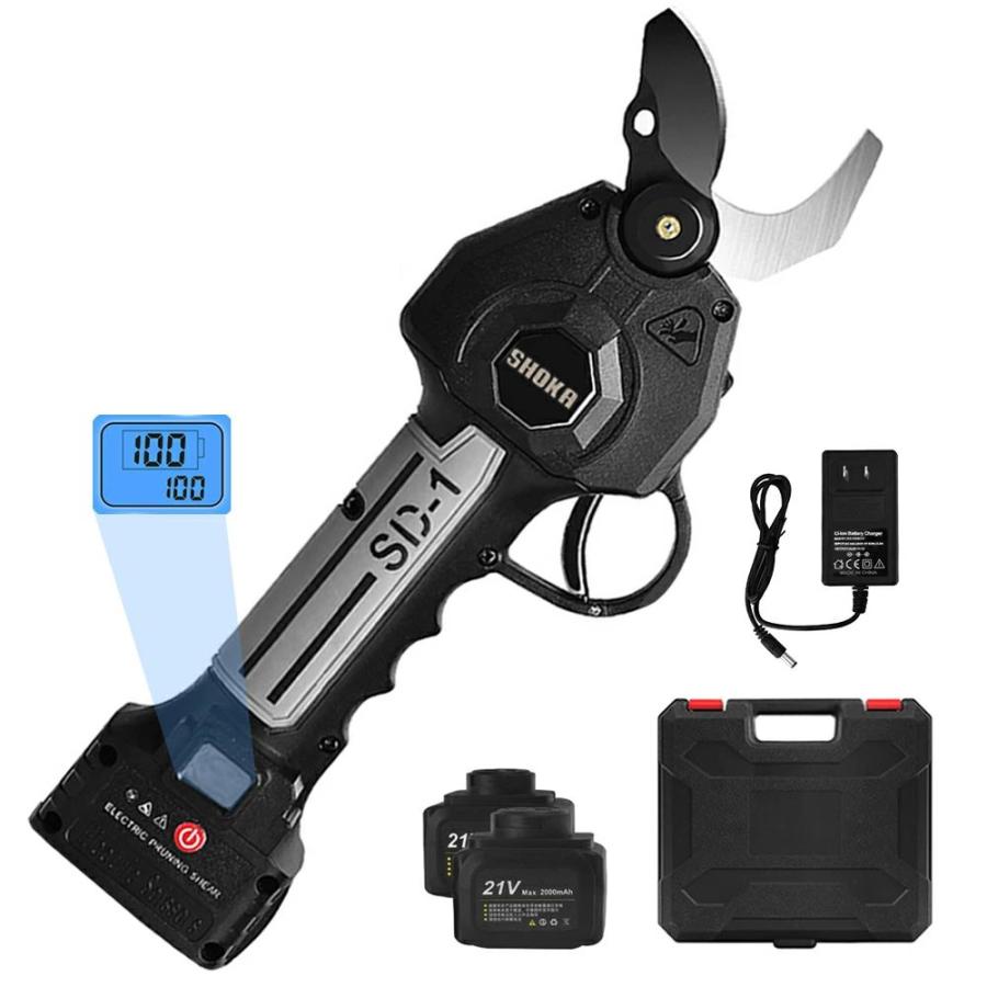 電動剪定バサミ 二つブレード連動バッテリー2個付き 充電式剪定ばさみ