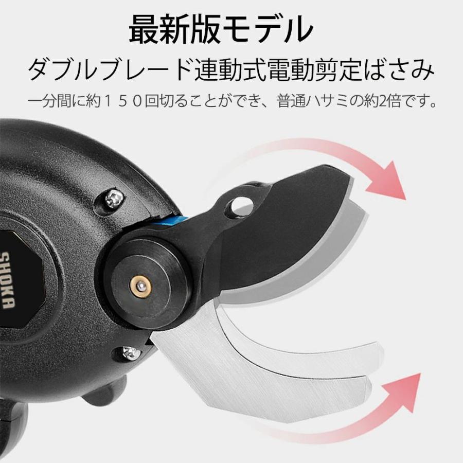 電動剪定バサミ 二つブレード連動バッテリー2個付き 充電式剪定ばさみ