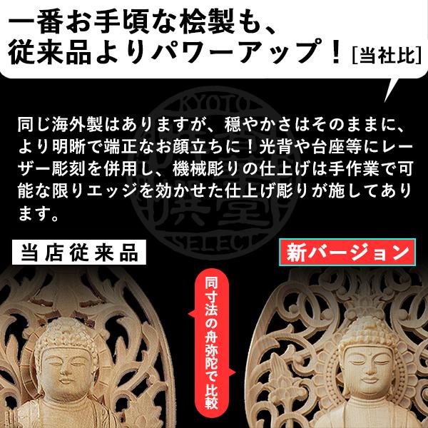 香華堂特撰 仏壇用御仏像 浄土真宗 東 用 東弥陀 桧木製 木地 ※玉眼無し 4.5寸 東型光背 八角台 全高280×幅110×奥行95mm 真宗大谷派 阿弥陀如来 阿弥陀立像の画像
