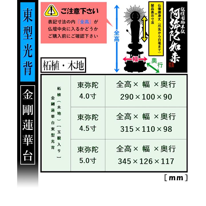 香華堂特撰 仏壇用御仏像 浄土真宗 東 用 東弥陀 柘植製 木地 玉眼入り 4.5寸 東型光背 金剛蓮華台 全高315×幅110×奥行98mm 真宗大谷派_2