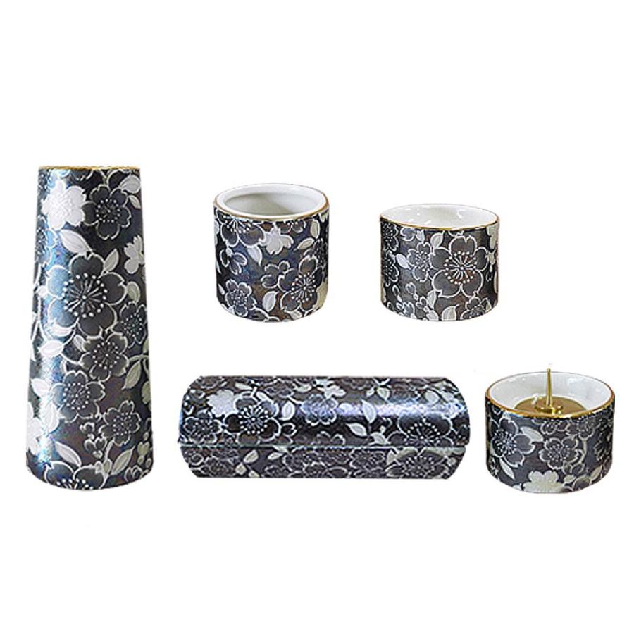 全宗派 『ゆい花』 陶器製 モダン仏具5点セット 横置き筒型香炉 5色 